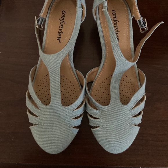 Low Wedge Denim Sandals - Picture 1 of 4